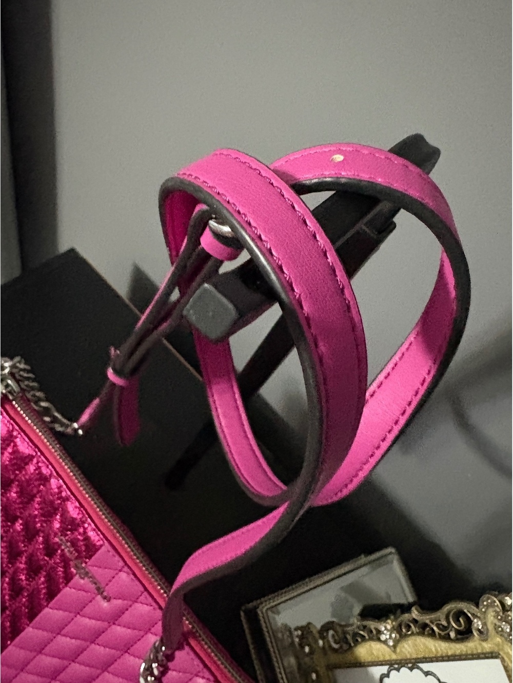 Karl Lagerfeld Paris Metallic & Matte Pink Quilted Crossbody - Picture 4 of 7